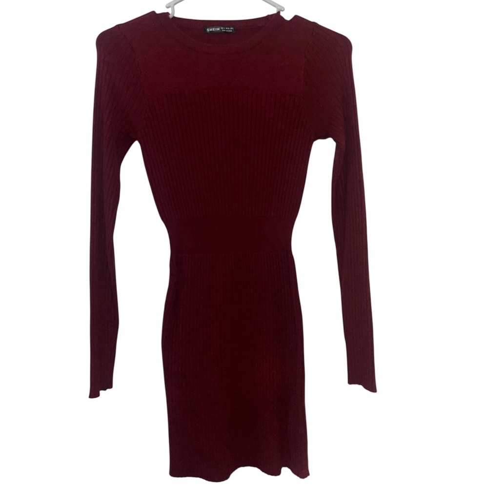 Burgundy Knit Mini Sweater Bodycon Dress